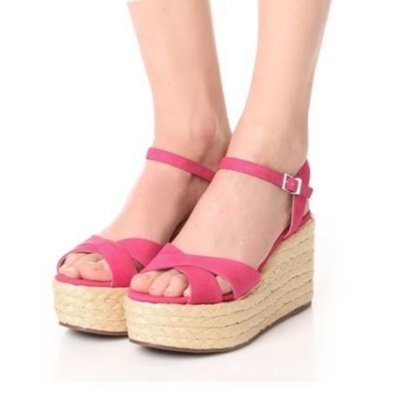 Free People Shoes - Leather Pink Espadrille Platform Wedge Sandal